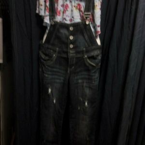 Distressed Almost Famous overalls! NEVER BEEN USED